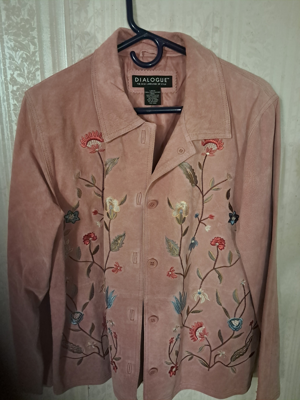 Dialogue Dusty Pink Suede Embroidered Floral Jacket